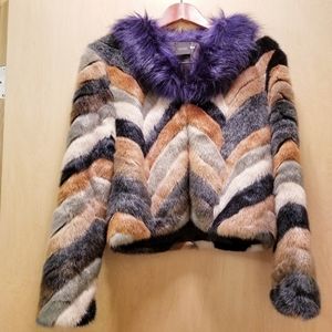 70s Chevron Faux Fur Jacket